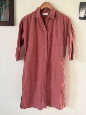 Uniqlo Dusty Rose Long-Sleeve Button-Down Shirt Dress